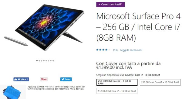 Surface Pro 4 in offerta anche nella versione con Intel Core i7 + Tastiera/Cover in regalo! | Microsoft Store