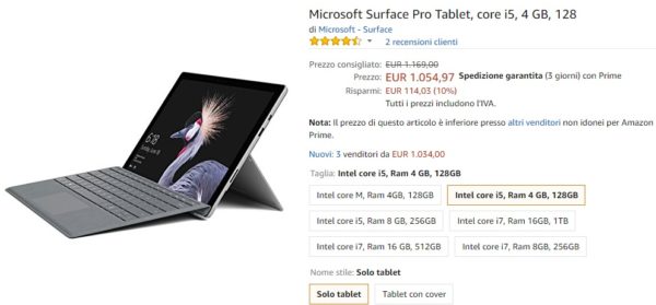 Surface Pro (2017): Su Amazon Italia arriva un primo calo di prezzo